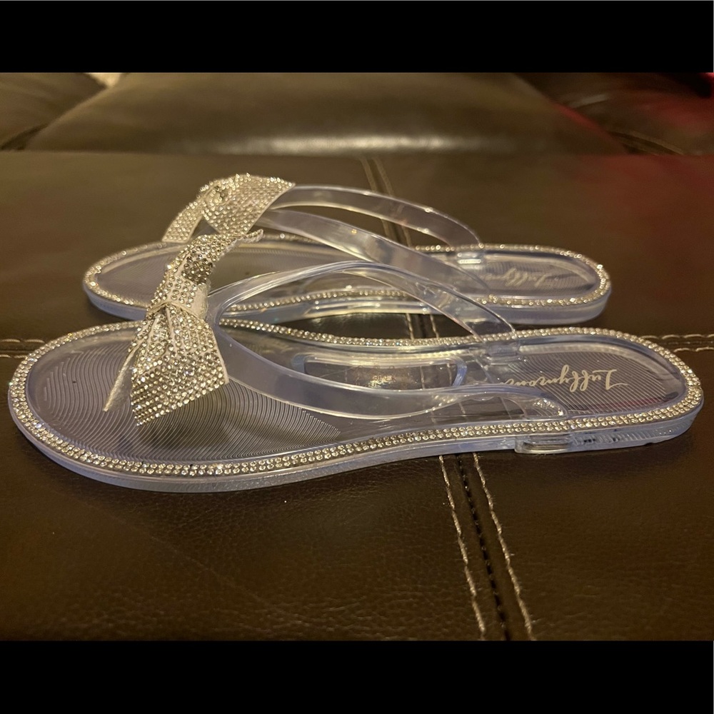 Silver Glitter Jelly Slides With A Bow